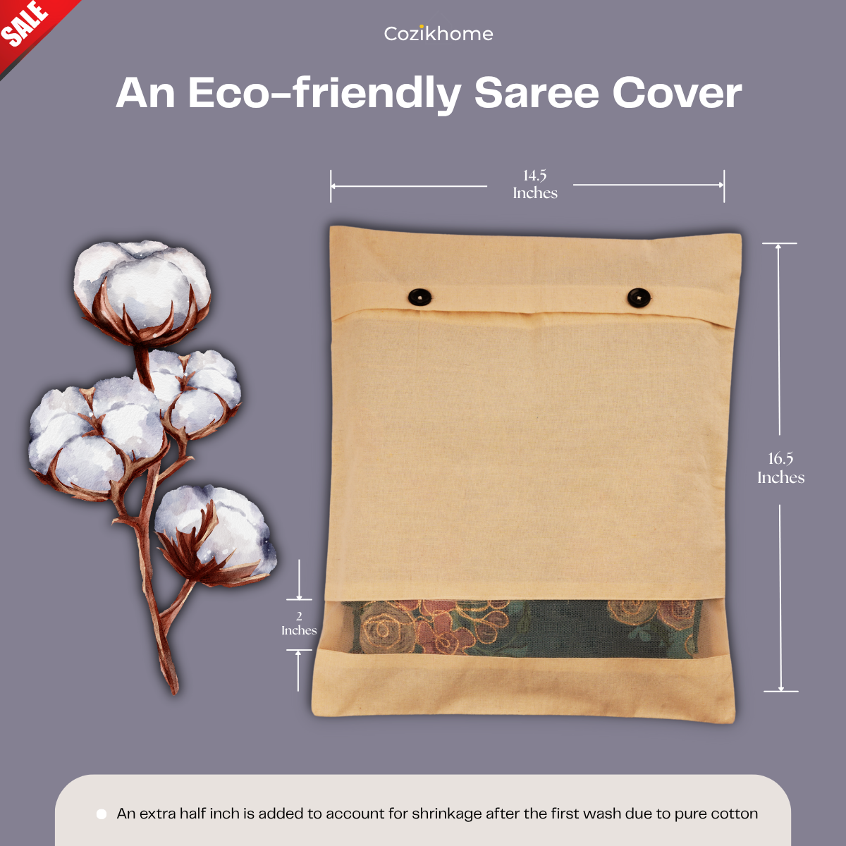 Combo: 3 Hanging Saree Covers (28x18") + 6 Button Cotton Saree Covers
