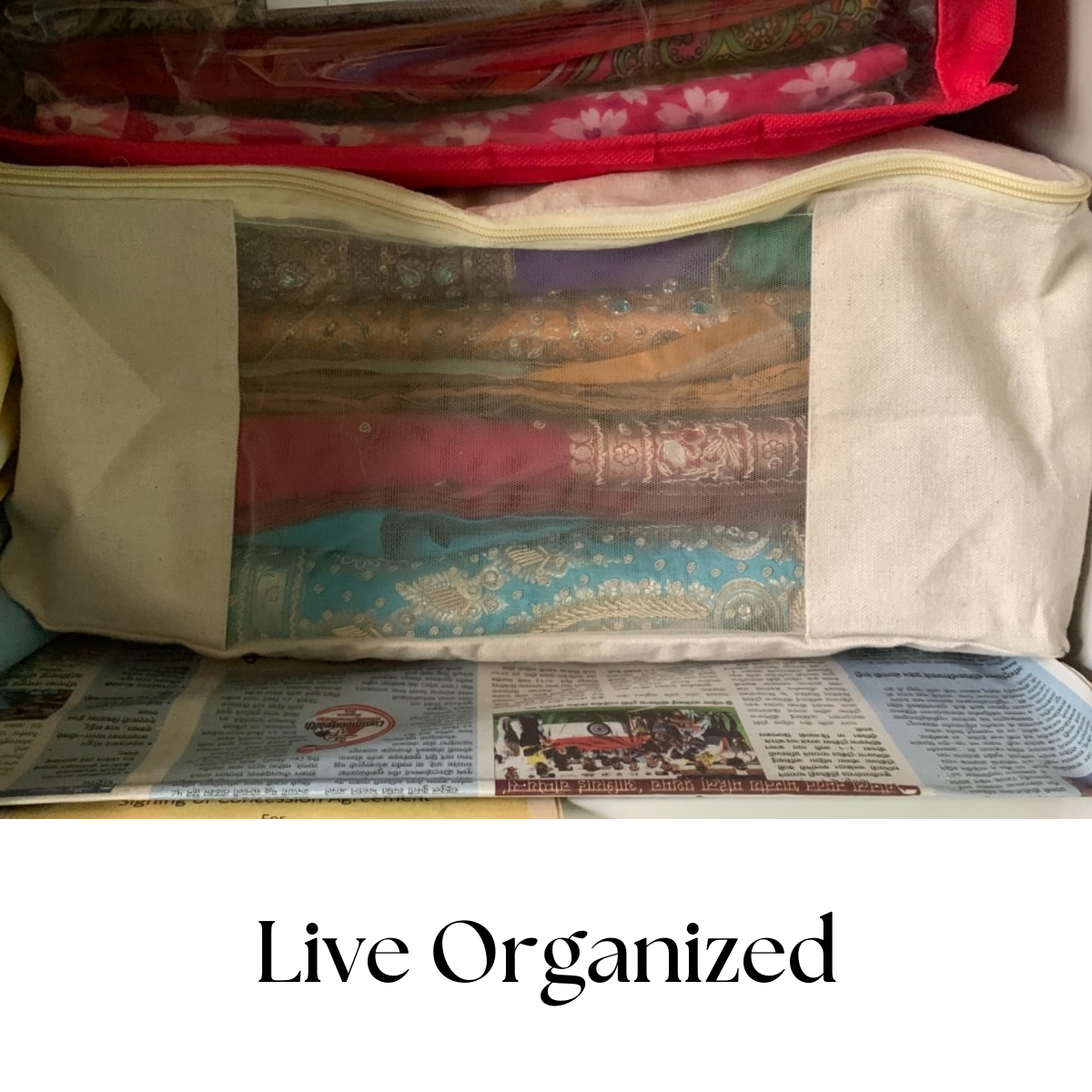 Pack of 5 Cotton Canvas Storage Bags – Off-White (17x14x7")