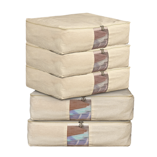 Pack of 5 Cotton Canvas Storage Bags – Off-White (18x16x4.5")