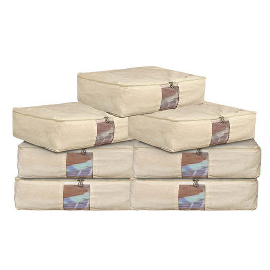 Pack of 7 Cotton Canvas Storage Bags – Off-White (18x16x4.5")