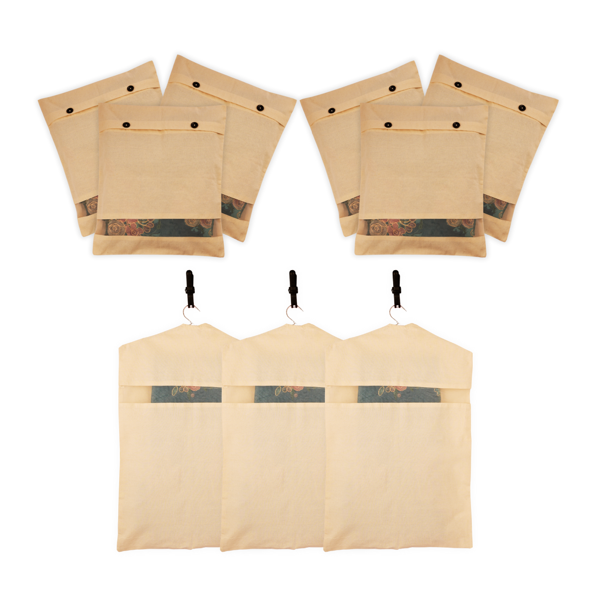 Combo: 3 Hanging Saree Covers (28x18") + 6 Button Cotton Saree Covers