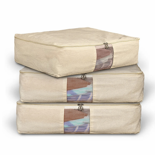 Pack of 3 Cotton Canvas Storage Bags – Off-White (18x16x4.5")