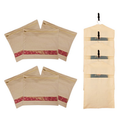 Combo: 3 Hanging Saree Covers (28x18") + 6 Zipper Cotton Saree Covers