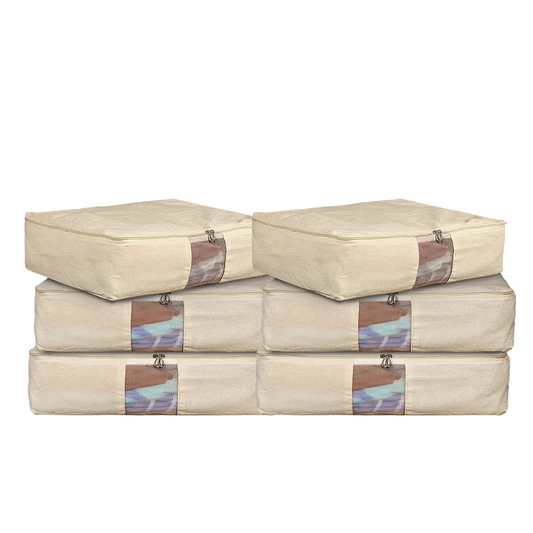 Pack of 6 Cotton Canvas Storage Bags – Off-White (18x16x4.5")
