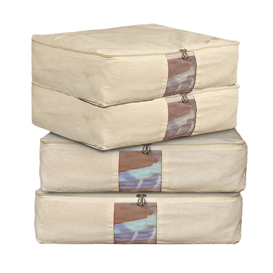 Pack of 4 Cotton Canvas Storage Bags – Off-White (18x16x4.5")