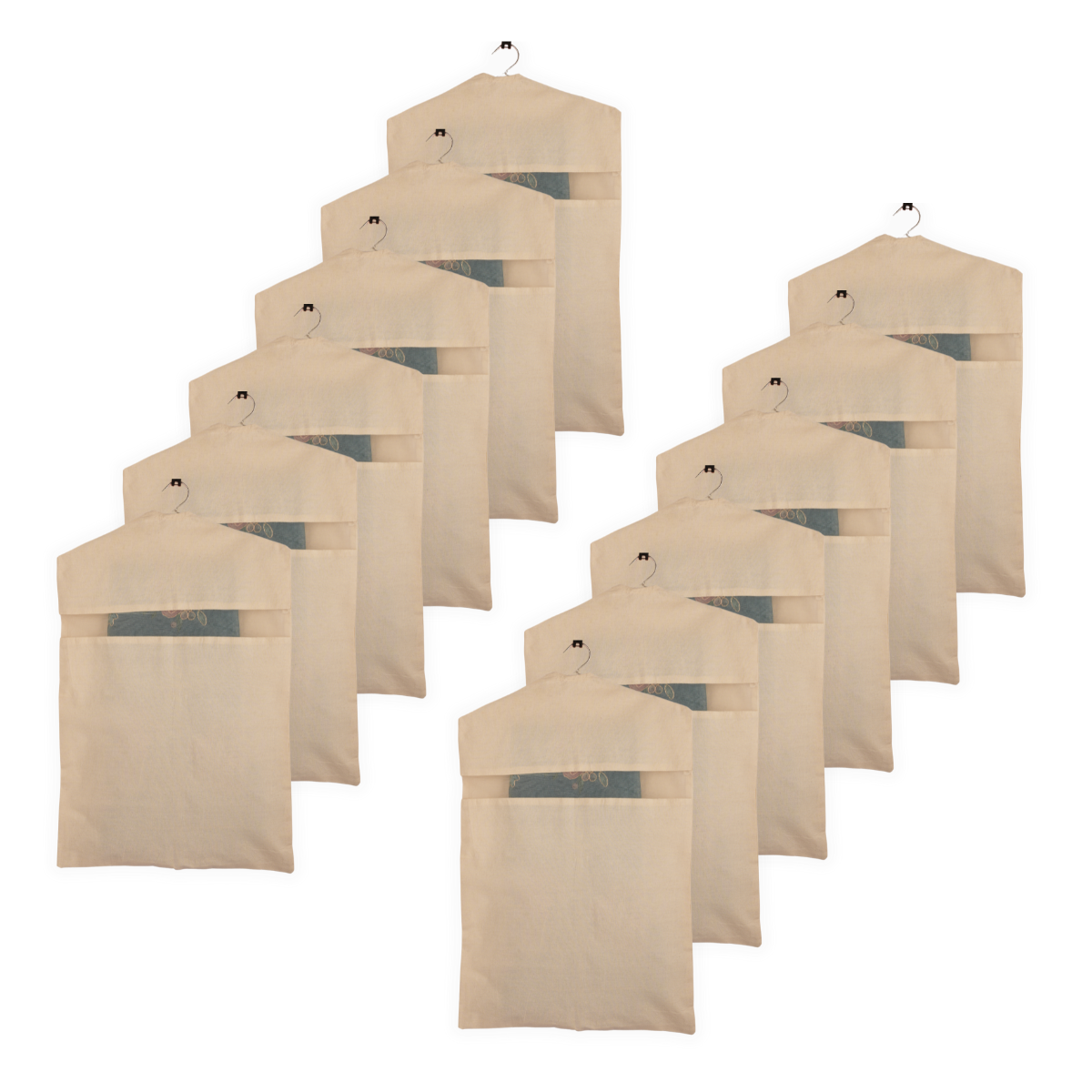 Set of 12 Hanging Cotton Saree Covers – Off-White (28x18")
