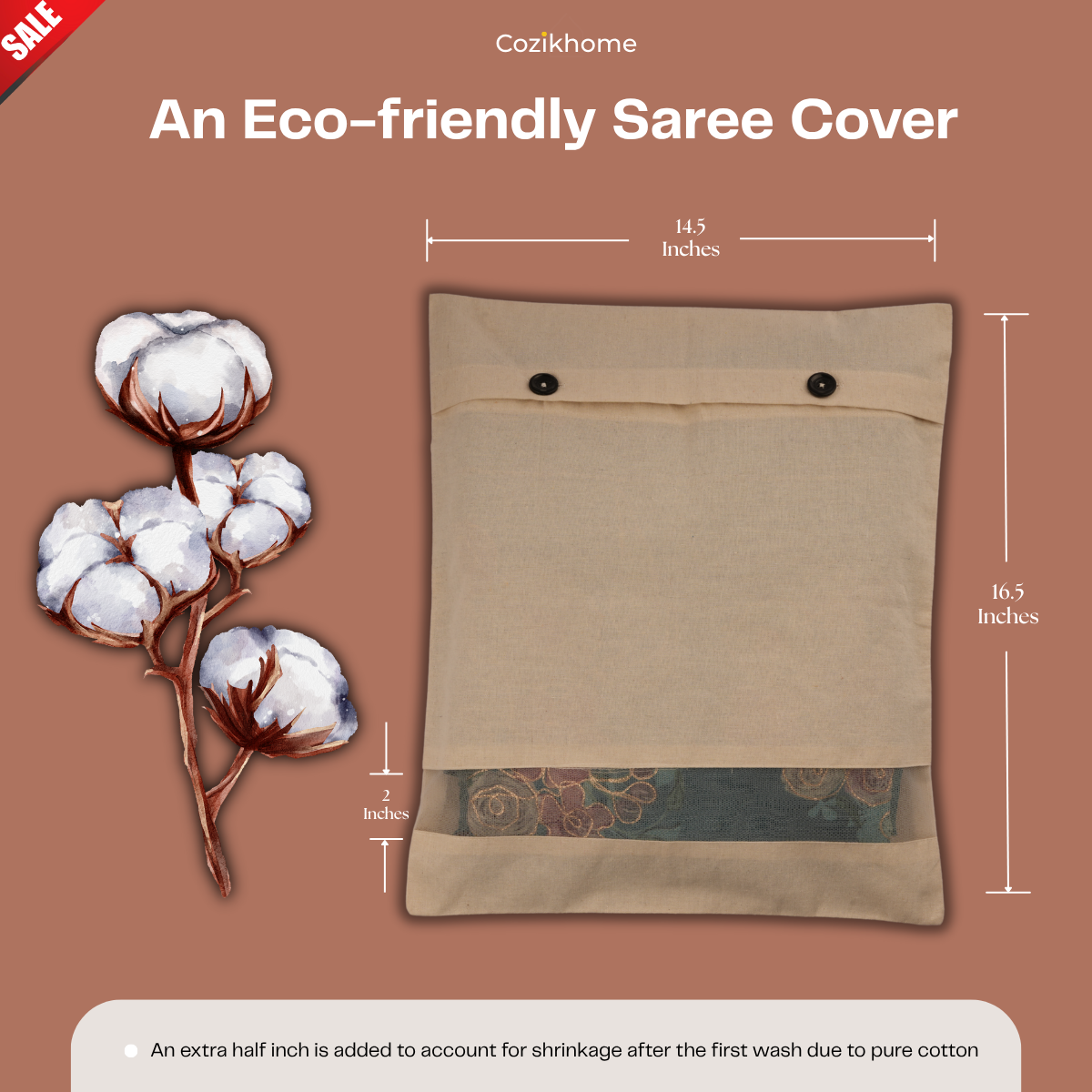 Pack of 30 Cotton Saree Covers – Button Closure with Net Window (16x14")