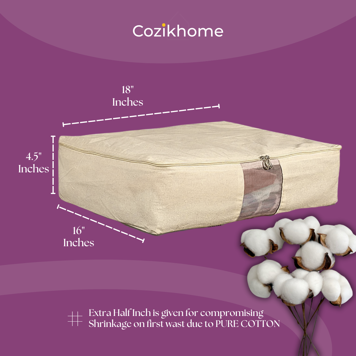 Pack of 5 Cotton Canvas Storage Bags – Off-White (18x16x4.5")