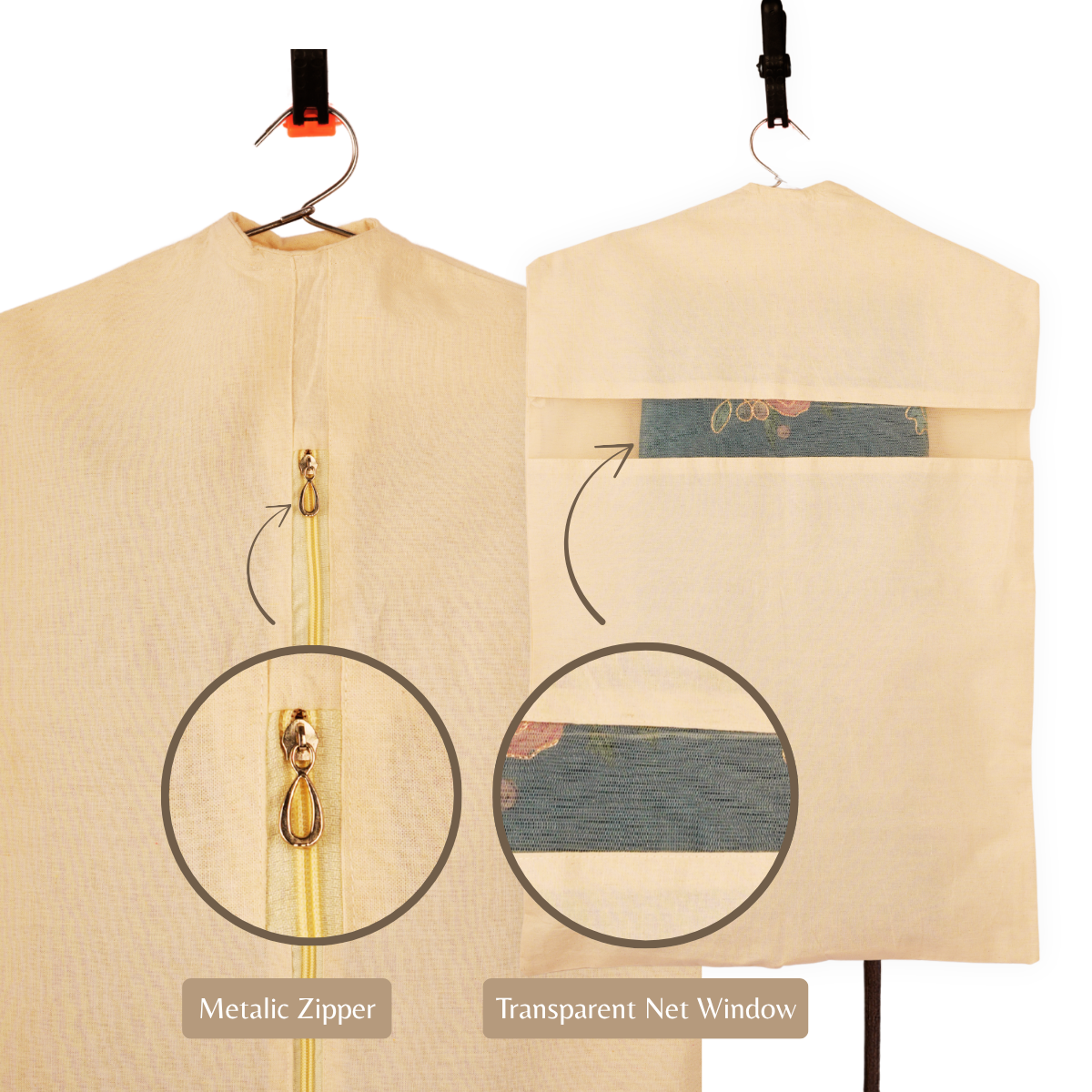 Combo: 3 Cotton Storage Bags (17x14x7") + 6 Button Cotton Saree Covers + 3 Hanging Covers (28x18")