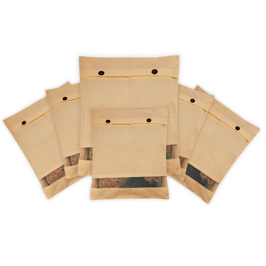 Pack of 6 Cotton Saree Covers – Button Closure with Net Window (16x14")