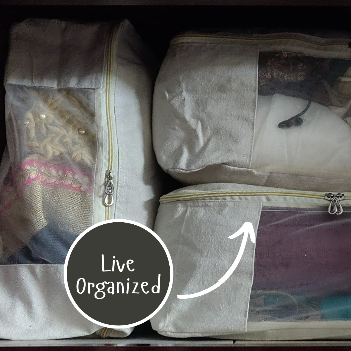 Pack of 5 Cotton Canvas Storage Bags – Off-White (18x16x4.5")
