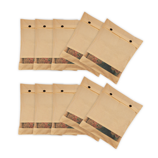 Pack of 10 Cotton Saree Covers – Button Closure with Net Window (16x14")