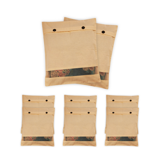 Pack of 8 Cotton Saree Covers – Button Closure with Net Window (16x14")