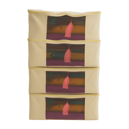 Pack of 4 Cotton Canvas Storage Bags – Off-White (17x14x7")