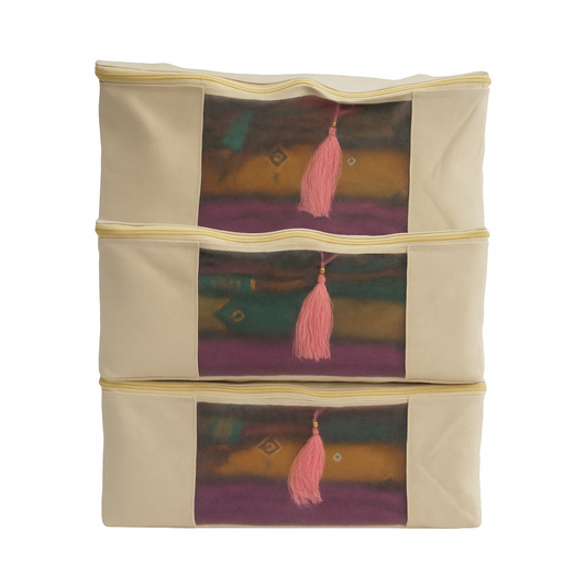 Pack of 3 Cotton Canvas Storage Bags – Off-White (17x14x7")