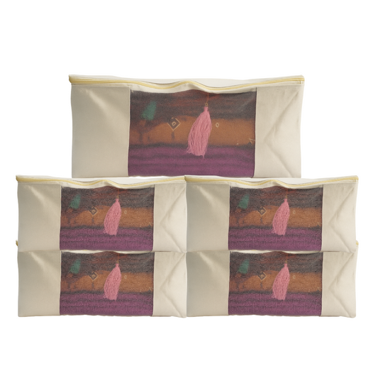 Pack of 5 Cotton Canvas Storage Bags – Off-White (17x14x7")